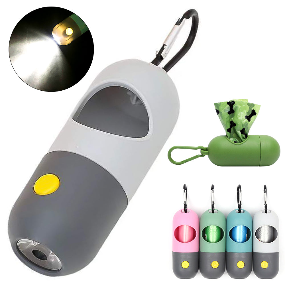 LED Light Pet Waste Bag Dispenser — Dog Poop Bag Holder for Night Walks (Blue Gray)