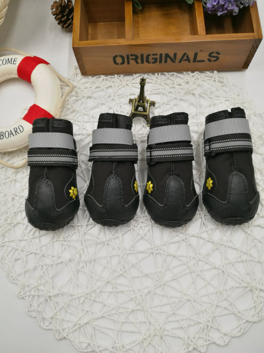 Dog boots protecting paws from snow, ice and road salt