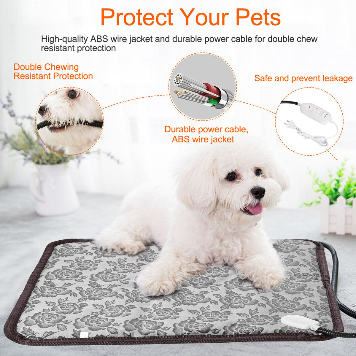Dog heating pad with adjustable temperature 30-45C — warm mat for crates and beds