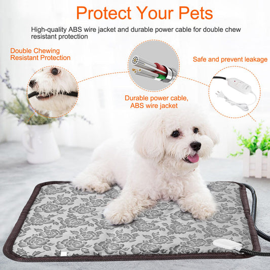 Dog heating pad with adjustable temperature 30-45C — warm mat for crates and beds