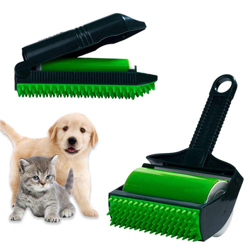 Reusable pet hair remover roller lifting dog fur from sofa fabric