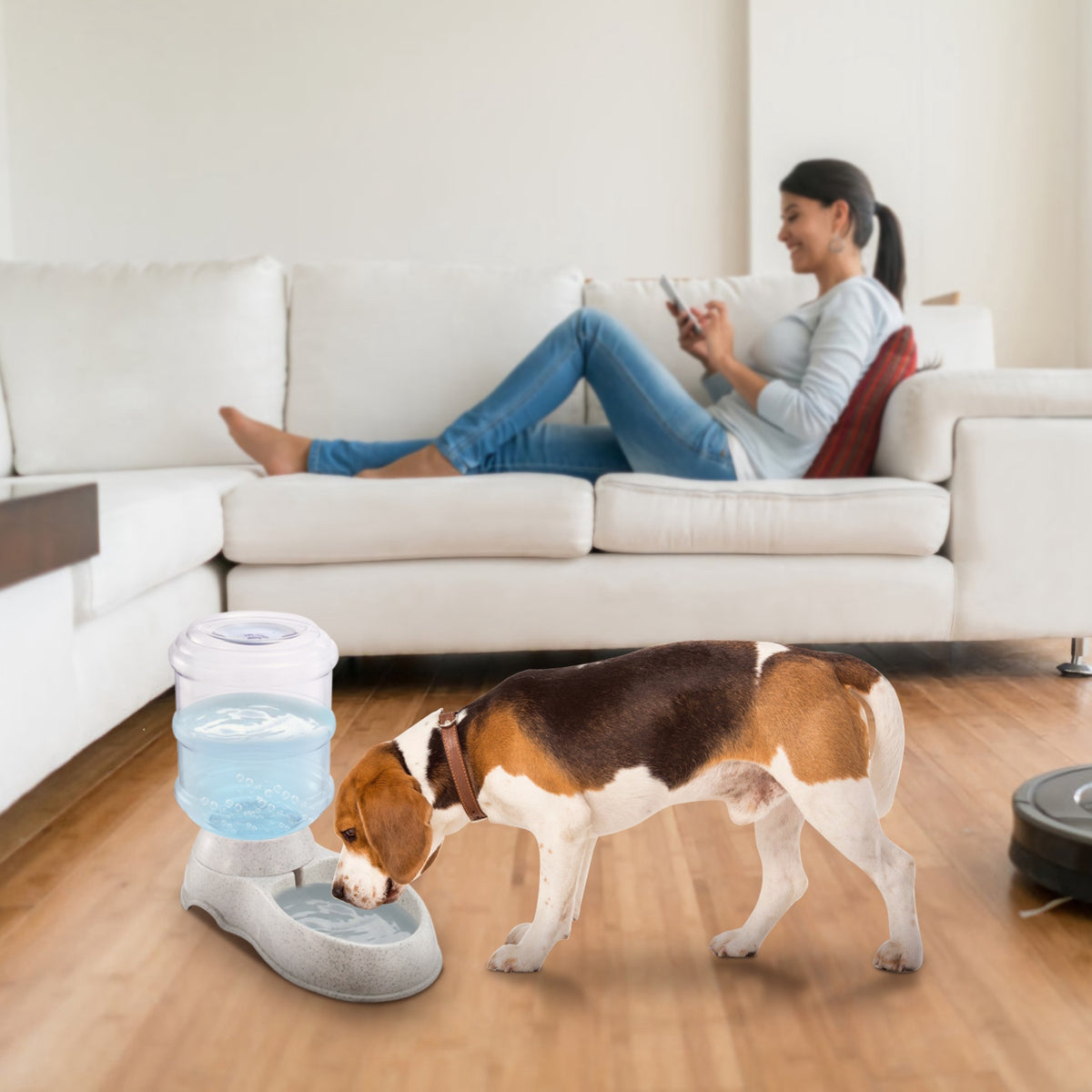 3.5L Automatic Pet Water Dispenser — Gravity Water Feeder for Dogs & Cats (Beige)