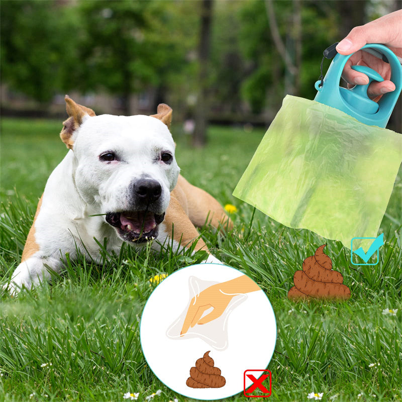 Portable Dog Pooper Scooper with Built-in Poop Bag Dispenser — Eight-Claw Shovel, Lightweight (Blue Gray)