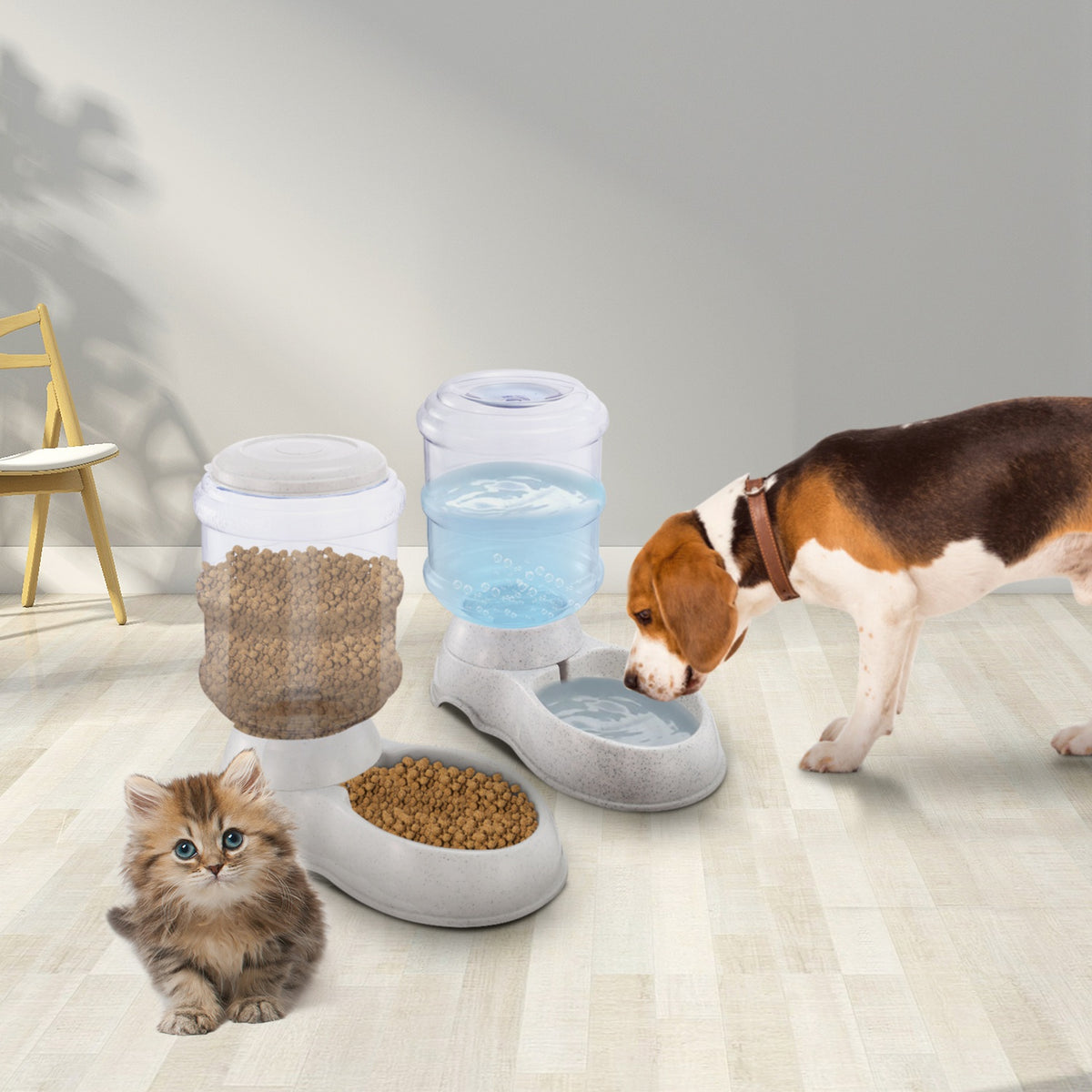3.5L Automatic Pet Water Dispenser — Gravity Water Feeder for Dogs & Cats (Beige)