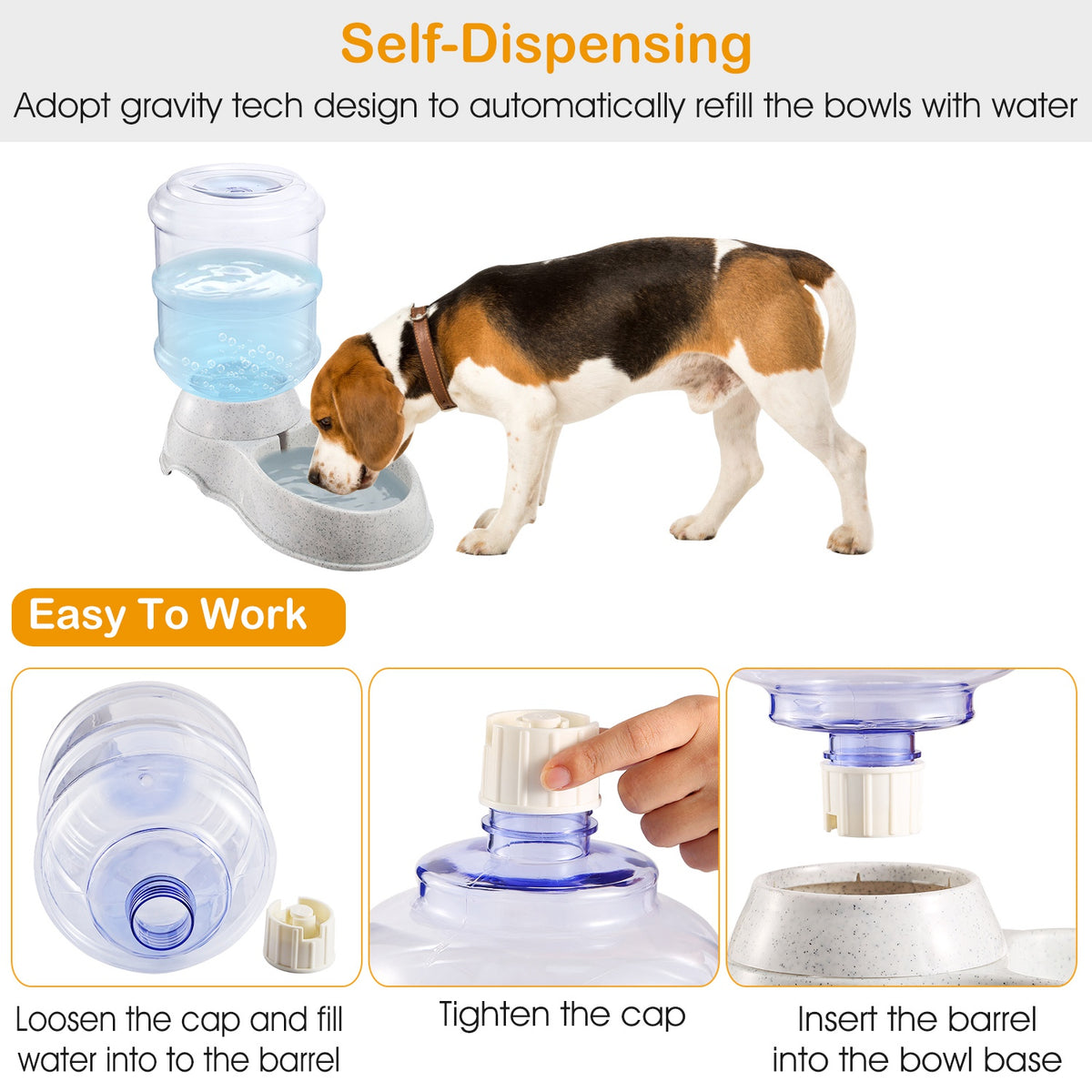 3.5L Automatic Pet Water Dispenser — Gravity Water Feeder for Dogs & Cats (Beige)
