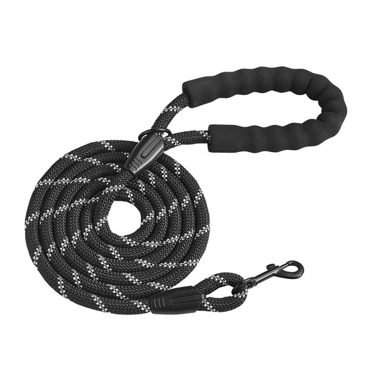 Heavy-Duty Reflective Rope Dog Leash – 6ft Padded Handle for Safe Night Walks