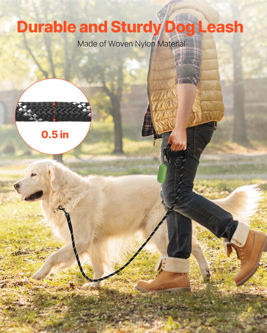 Heavy-Duty Reflective Rope Dog Leash – 6ft Padded Handle for Safe Night Walks