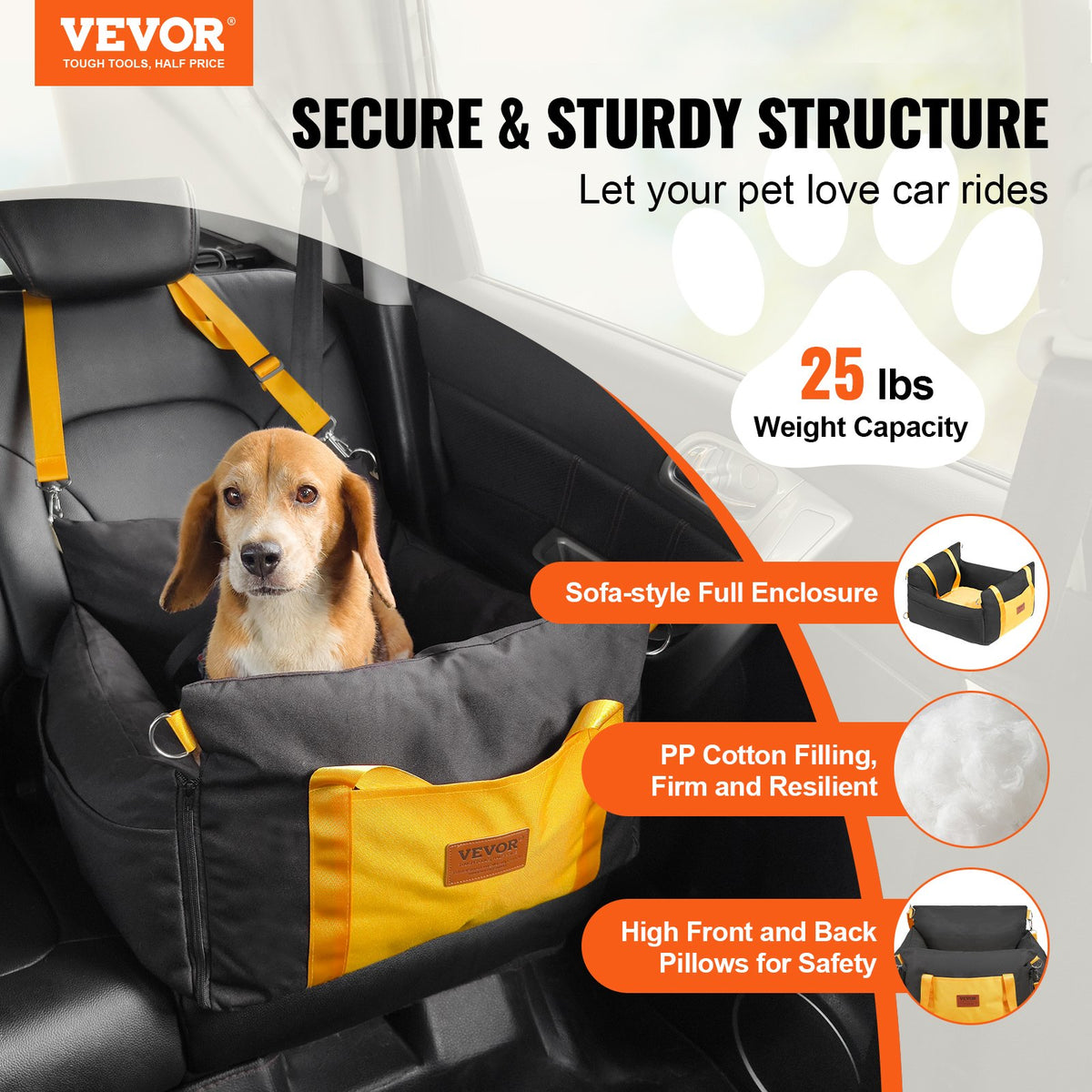 VEVOR Dog Booster Car Seat – Secure Pet Car Seat for Small Dogs Up to 25 lbs
